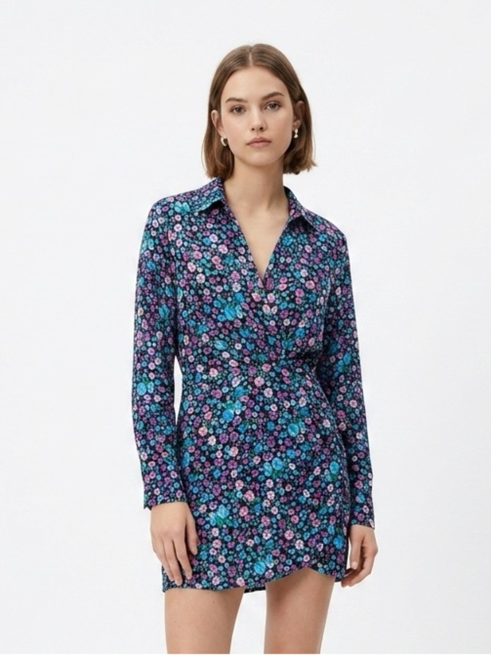 Zara Floral Print Mini Dress Long Sleeve (size- XS)